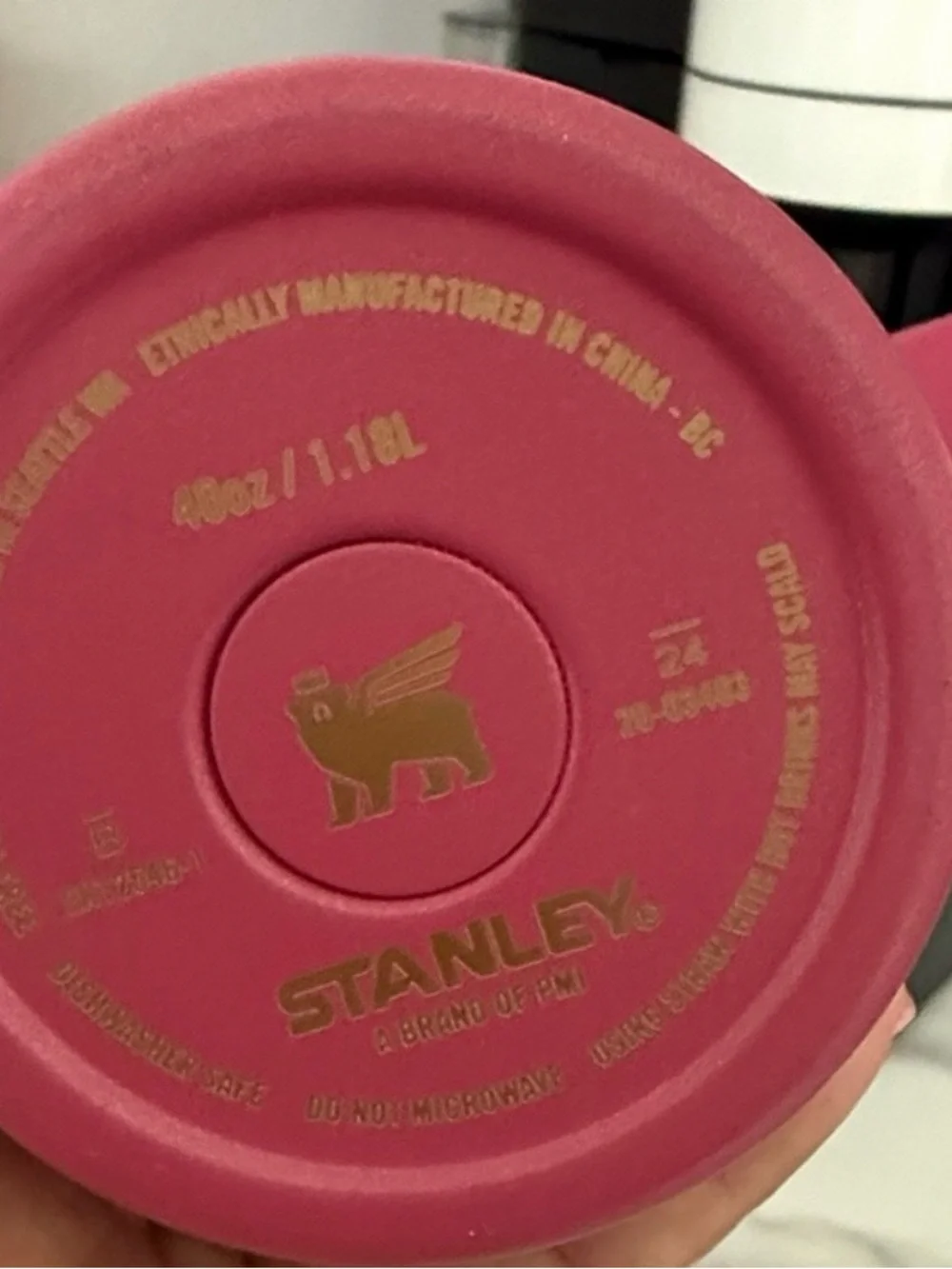 Stanley Pink Travel Tumbler with Gold Logo - Picture 2 of 3